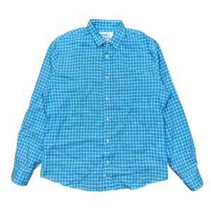 Frank & Eileen Paul Linen Check Blue White L/S Button Shirt Mens Large